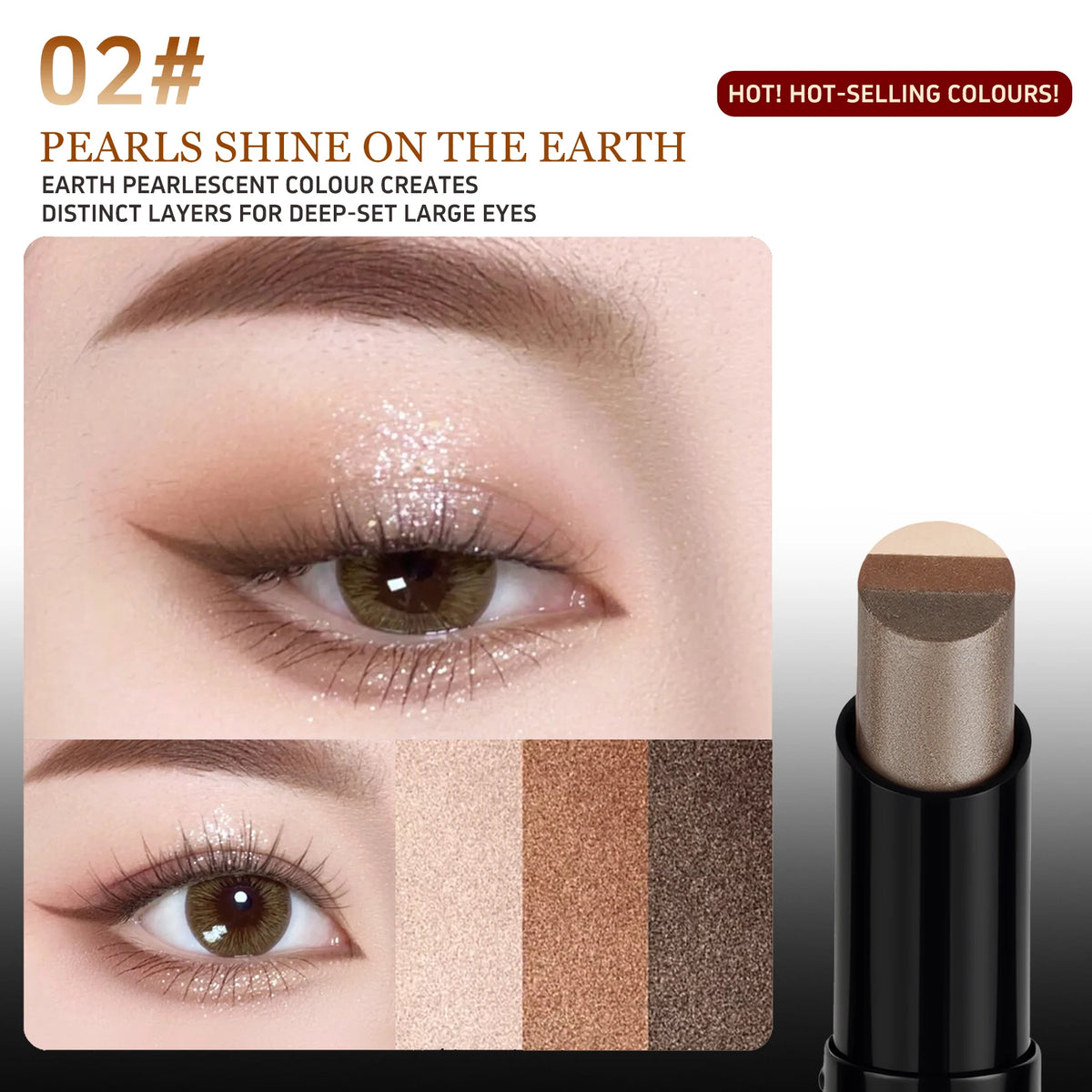 O'CHEAL Three Color Eye Shadow Stick Gradient Delicate Waterproof Long-Lasting Eye  Shadow Pen Beauty Shiny Glitter Eye Shadow
