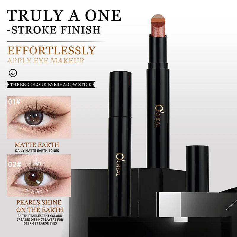 O'CHEAL Three Color Eye Shadow Stick Gradient Delicate Waterproof Long-Lasting Eye  Shadow Pen Beauty Shiny Glitter Eye Shadow