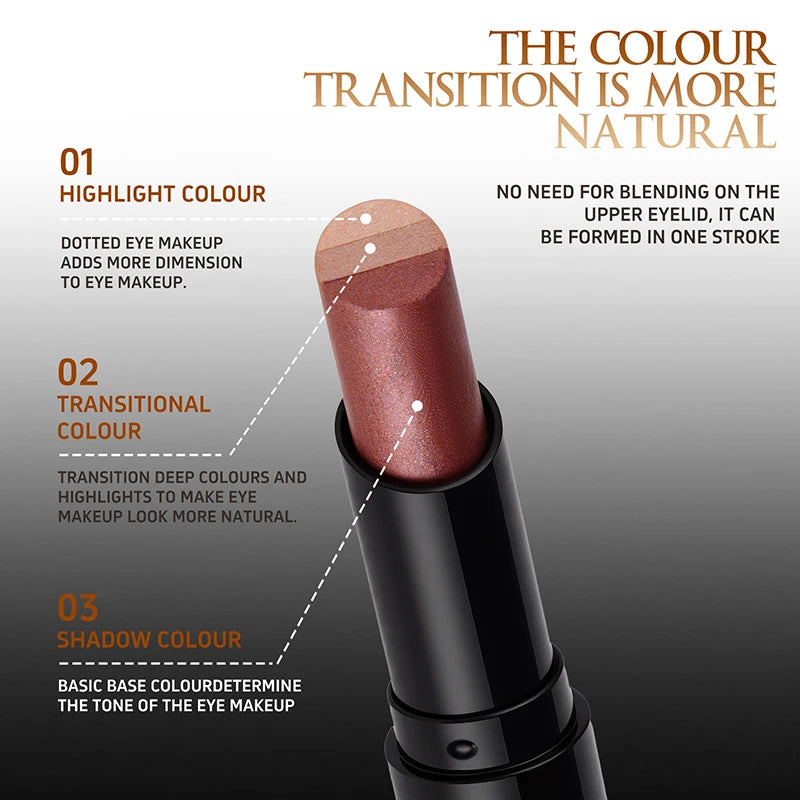 O'CHEAL Three Color Eye Shadow Stick Gradient Delicate Waterproof Long-Lasting Eye  Shadow Pen Beauty Shiny Glitter Eye Shadow