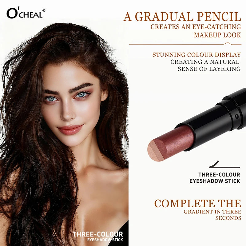 O'CHEAL Three Color Eye Shadow Stick Gradient Delicate Waterproof Long-Lasting Eye  Shadow Pen Beauty Shiny Glitter Eye Shadow
